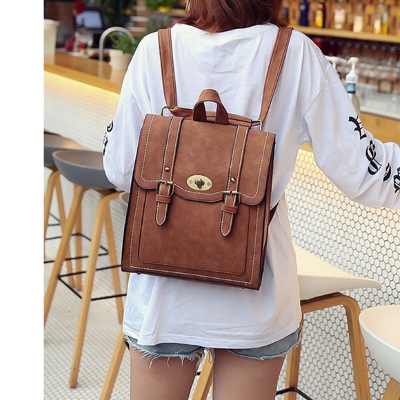 Backpack bag brown shoulder bag lock multi-use womens - Picture 4 of 7